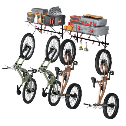 Bike Rack Wall Mounted Garage Bike Rack &amp; 2 Shelves for 4 Bikes