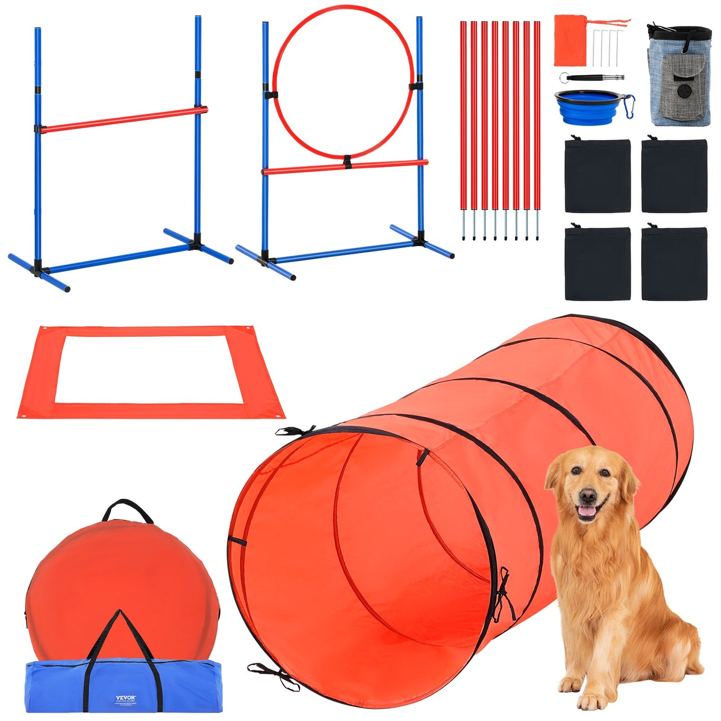 Hunde-Agility-Trainingsgeräte 5-teiliges Kombinationsset mit Hindernistunnel