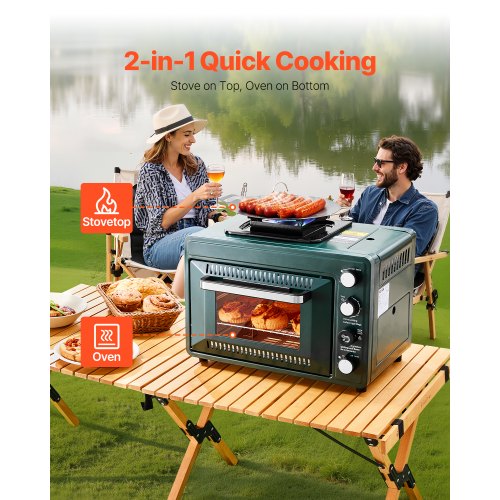 Outdoor Oven 2-in-1 Portable Gas Camping Stove Oven Combo Adjustable Fire | EU