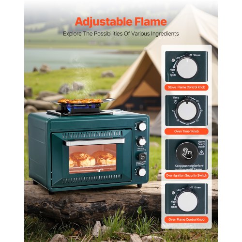 Outdoor Oven 2-in-1 Portable Gas Camping Stove Oven Combo Adjustable Fire | EU