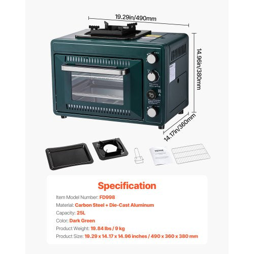 Outdoor Oven 2-in-1 Portable Gas Camping Stove Oven Combo Adjustable Fire | EU