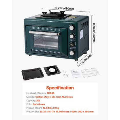 Outdoor Oven 2-in-1 Portable Gas Camping Stove Oven Combo Adjustable Fire | EU