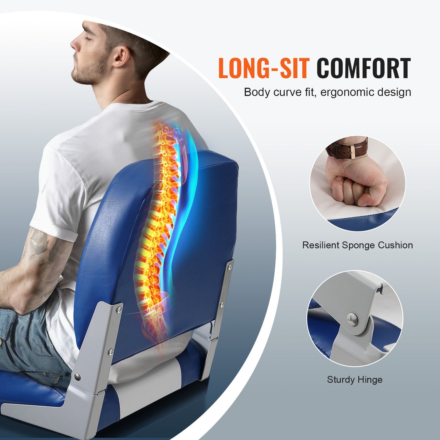 Boat Seat Low Back Foldable Fishing Boat Chair with Sponge Padding 2-pack