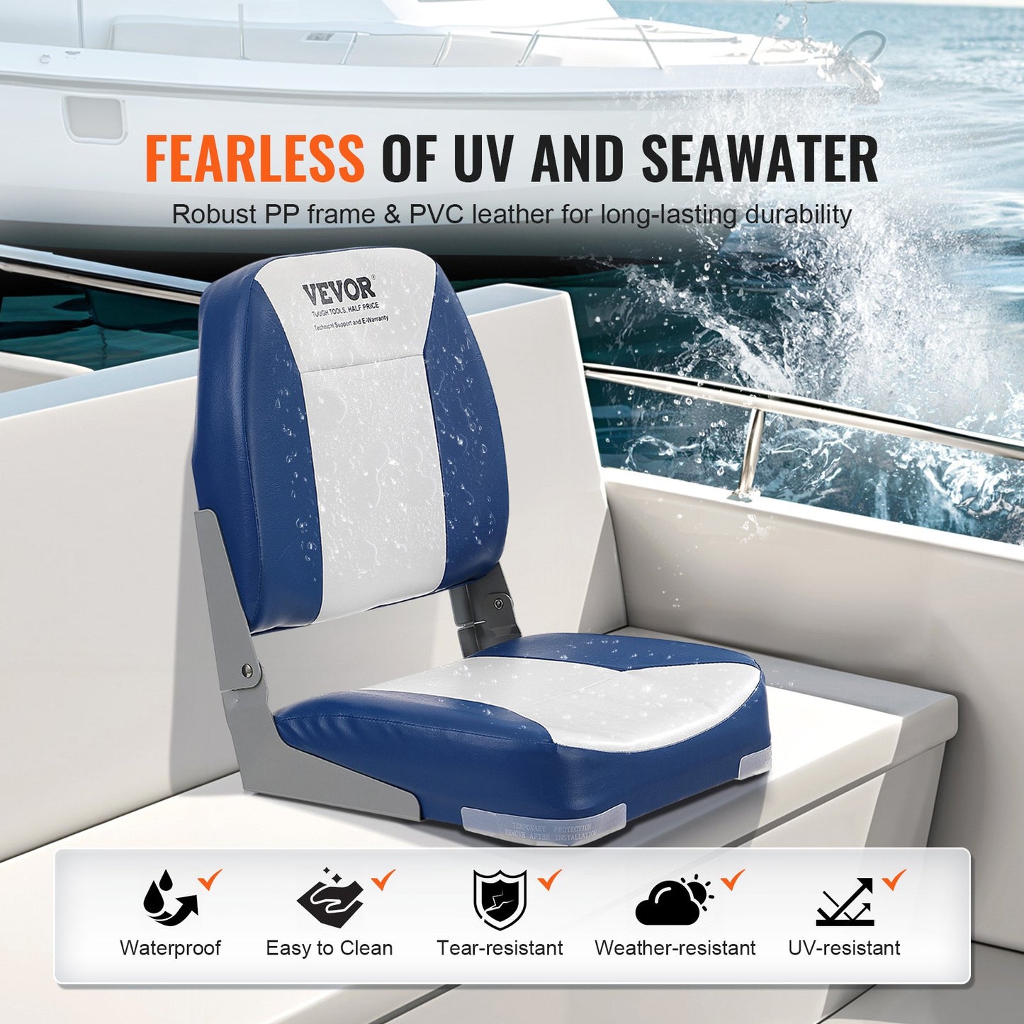 Boat Seat Low Back Foldable Fishing Boat Chair with Sponge Padding 2-pack