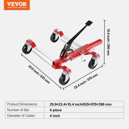 Radwagen, Hochleistungs-Fahrzeugpositionierung, Reifenheber, 1500 lbs, 4er-Pack | EU