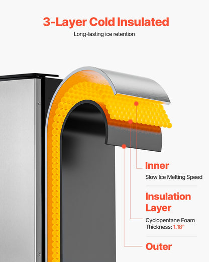 Undercounter built-in ice maker 80 pounds/day with drain pump reversible door