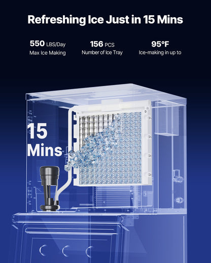 Commercial Ice Machine 550LBS/24H &amp; 250LBS Storage Bin Automatic Self-Cleaning