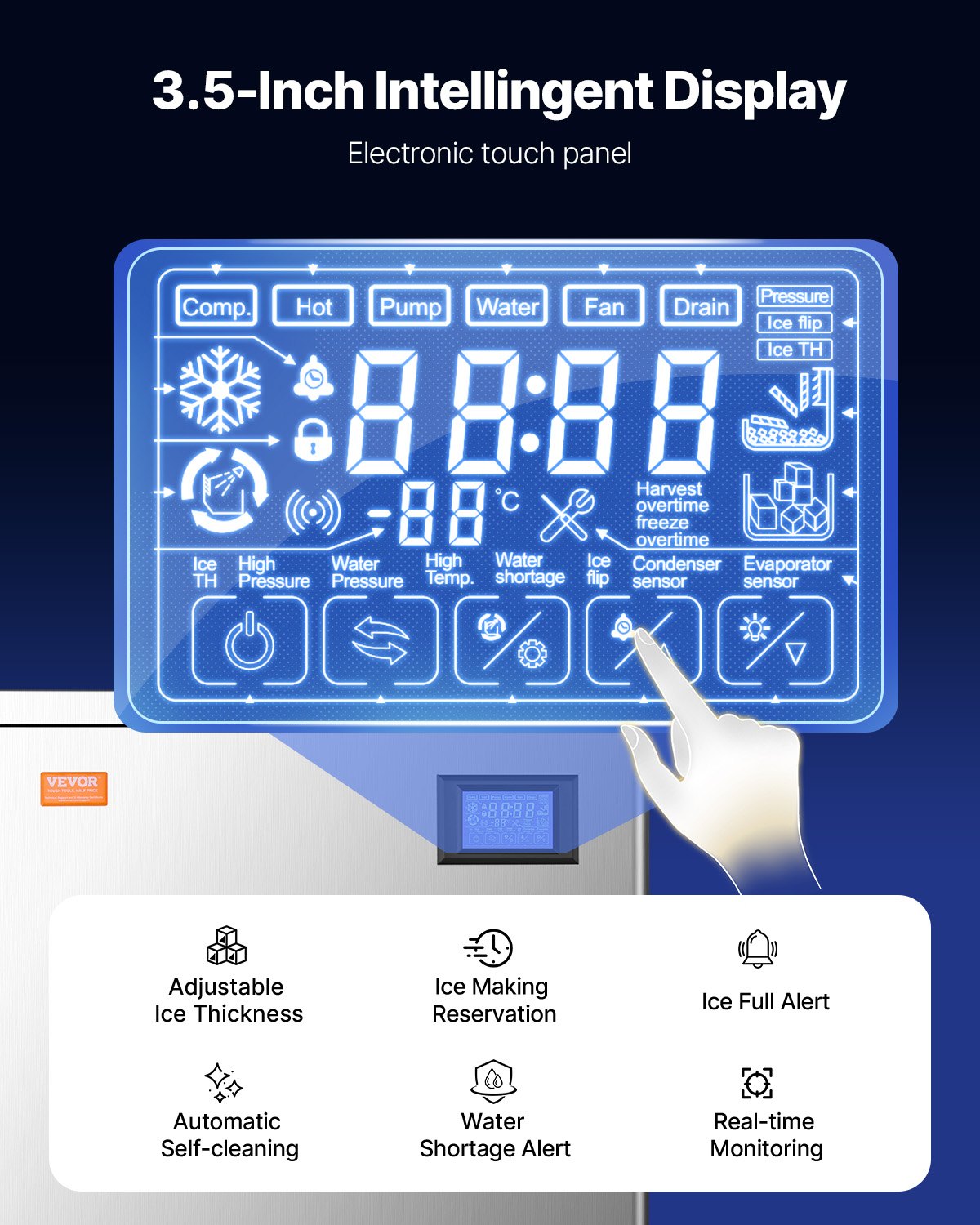 Commercial Ice Machine 550LBS/24H &amp; 250LBS Storage Bin Automatic Self-Cleaning