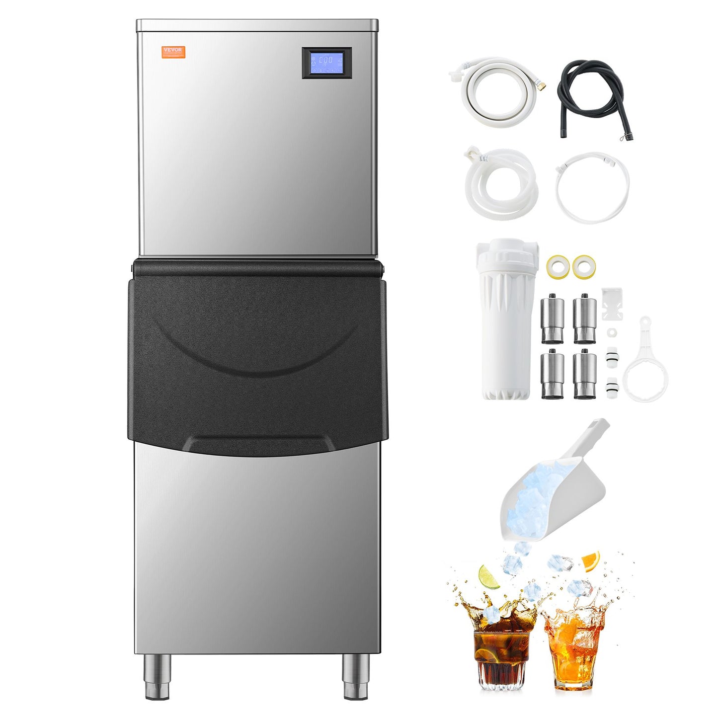 Commercial Ice Machine 550LBS/24H &amp; 250LBS Storage Bin Automatic Self-Cleaning