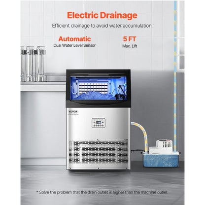 Commercial Ice Machine Freestanding Cabinet Machine 90lbs/24h 50 Ice Cubes | EU