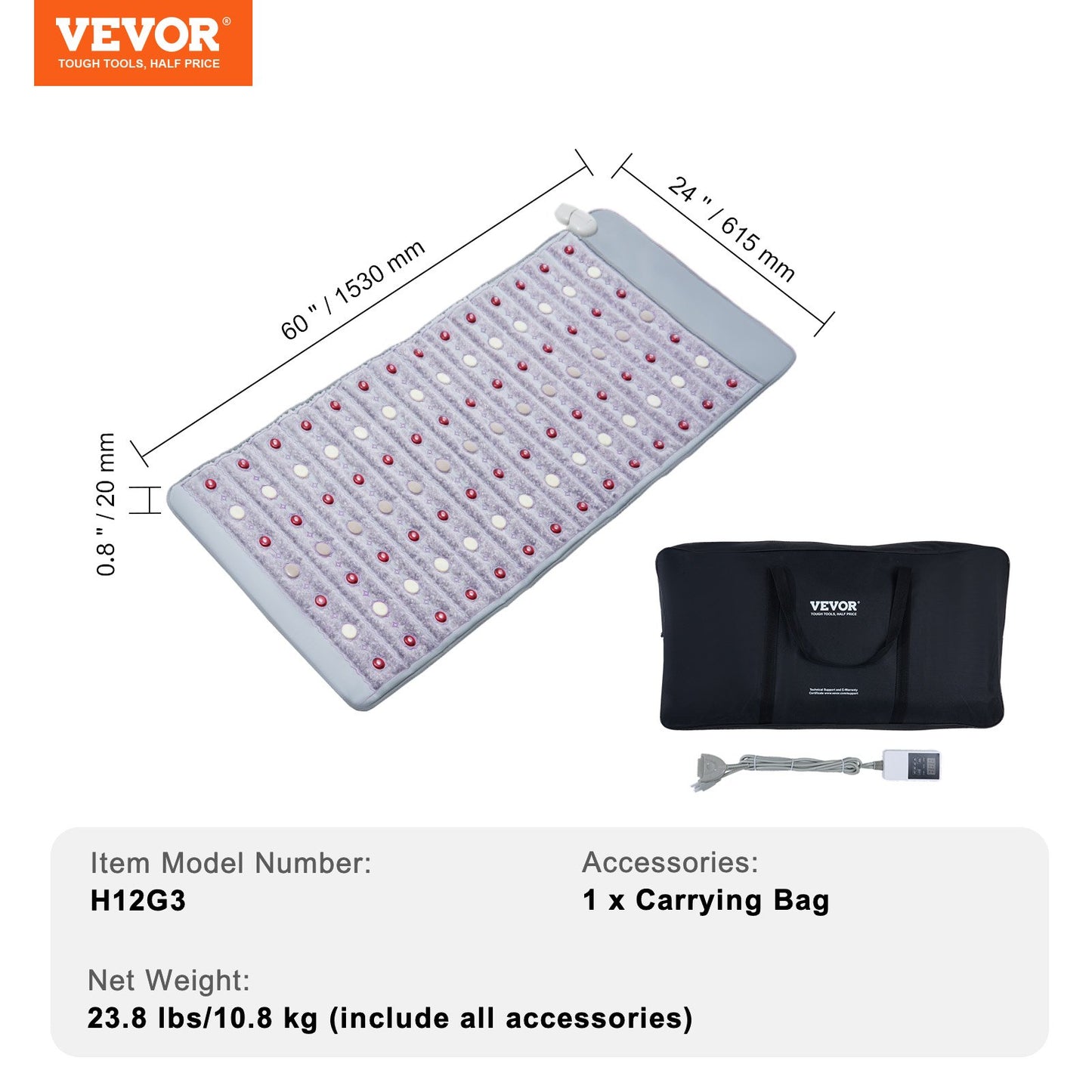 Far Infrared Heating Pad 60"x24" Amethyst Heating Pad with 103-159℉ Temp