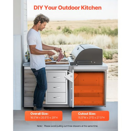 Outdoor-Küchenschubladen Dreifach-Grill-Zugangsschubladen Ø 16,5 x 29 x 20,5 Zoll
