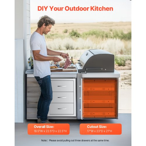 Outdoor Kitchen Drawers Triple BBQ Access Drawers Ø 45x51x51 cm