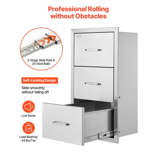 Outdoor Kitchen Drawers Triple BBQ Access Drawers Ø 45x51x51 cm