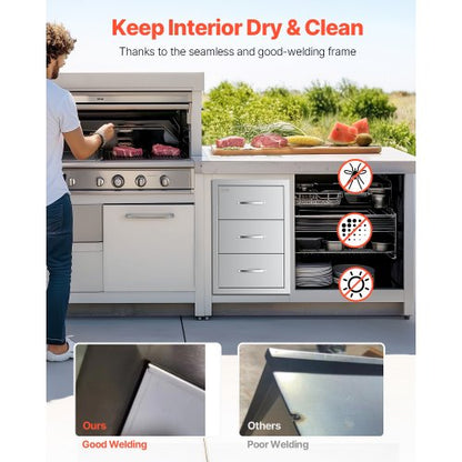 Outdoor Kitchen Drawers Triple BBQ Access Drawers Ø 45x51x51 cm