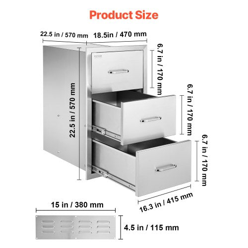 Outdoor Kitchen Drawers Triple BBQ Access Drawers Ø 45x51x51 cm