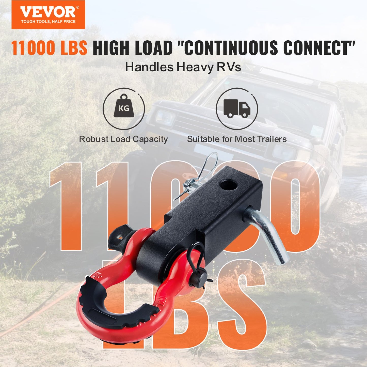 2" Trailer Shackle Hitch Mottagare D-Ring Recovery för Truck Jeep 44100 lbs