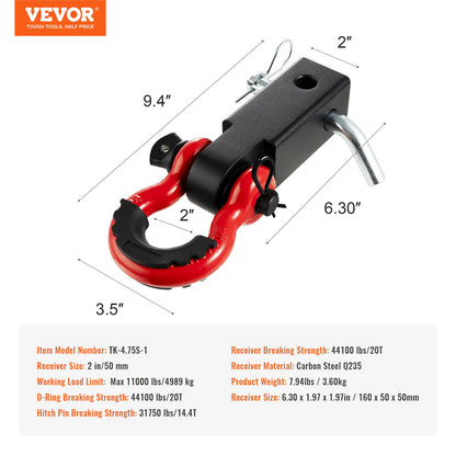 2" Trailer Shackle Hitch Mottagare D-Ring Recovery för Truck Jeep 44100 lbs