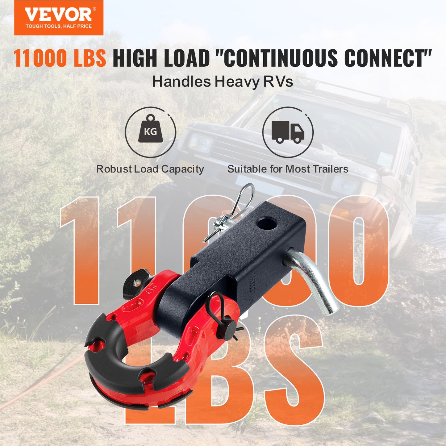 2" Trailer Shackle Hitch Mottagare D-Ring Recovery för Truck Jeep 65900 lbs