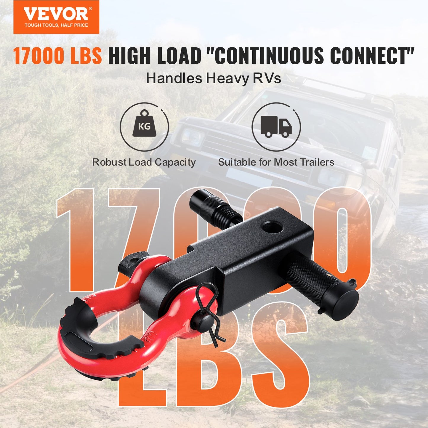 2" Trailer Shackle Hitch Mottagare D-Ring Recovery för Truck Jeep 66000 lbs