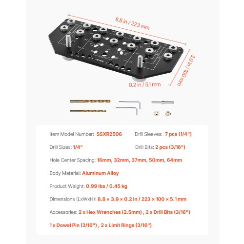 Shelf Pin Jig and Hinge Jig 2-in-1 Aluminum Alloy Hole Drilling for Cabinets