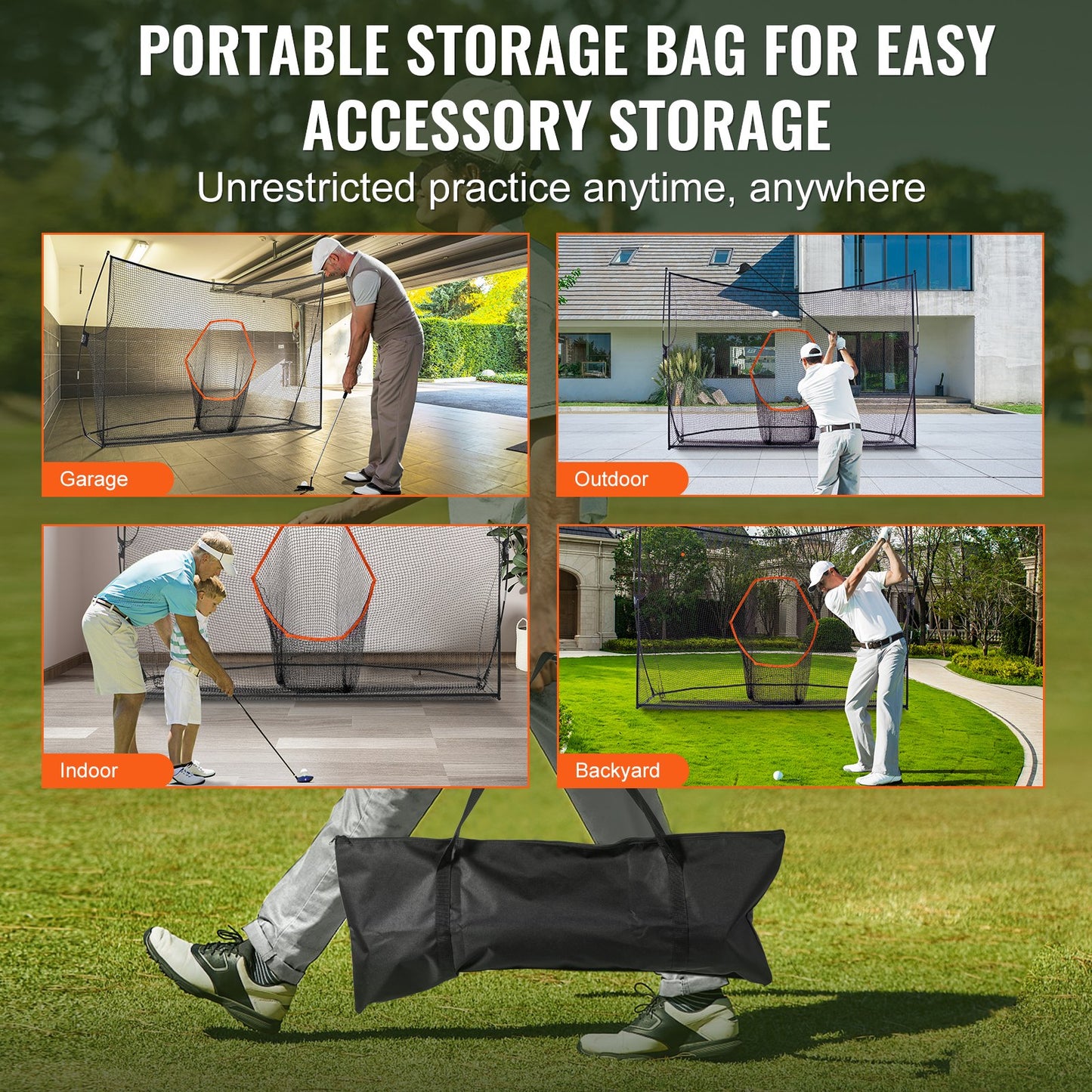 Golfträningsnät, enormt 10,8 x 7 fot golfnät, personlig driving range för inomhusbruk utomhus, bärbart hemgolfhjälpnät med mål/glasfiberram/bärväska, present till män, golfälskare
