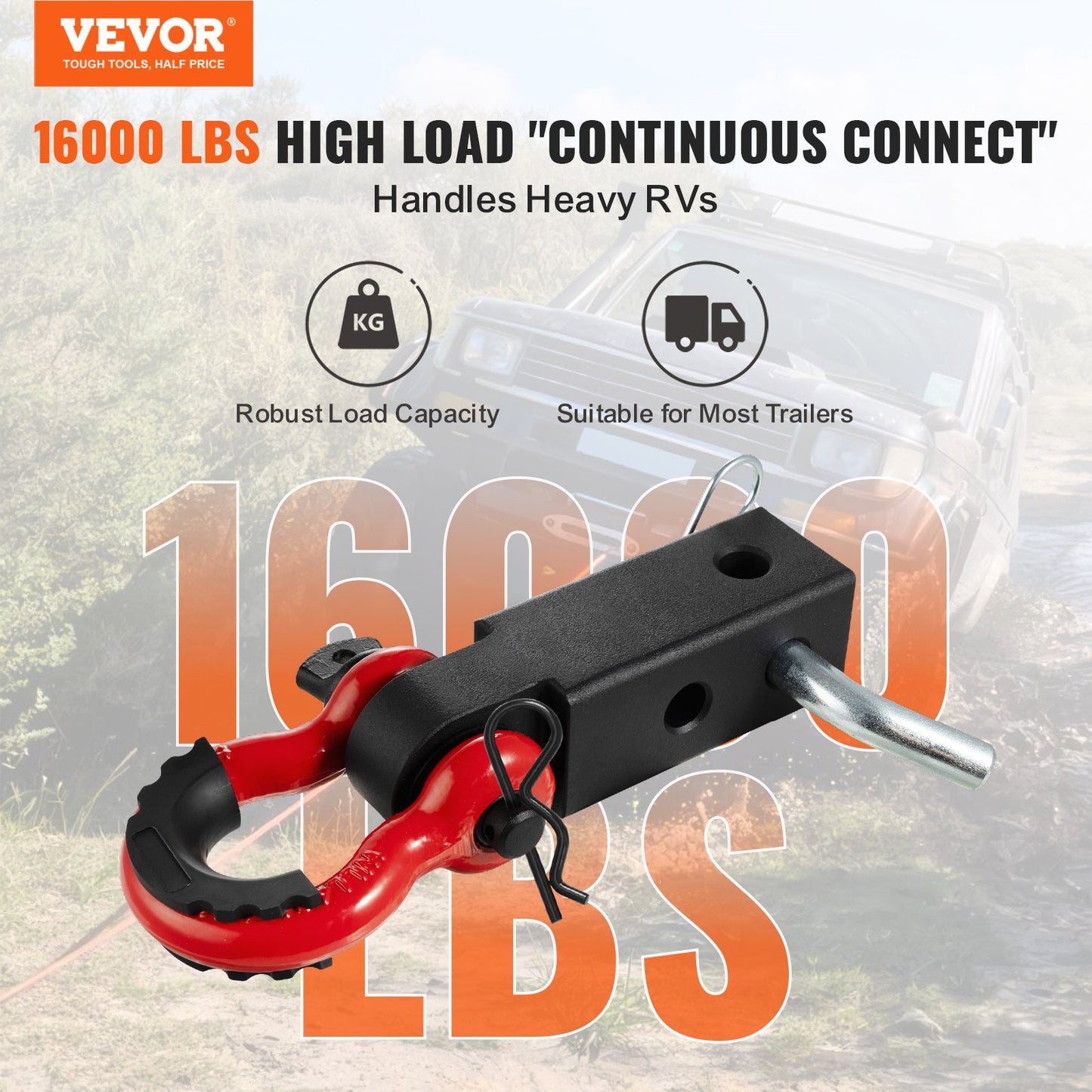 2" Trailer Shackle Hitch Mottagare D-Ring Recovery för Truck Jeep 65900 lbs