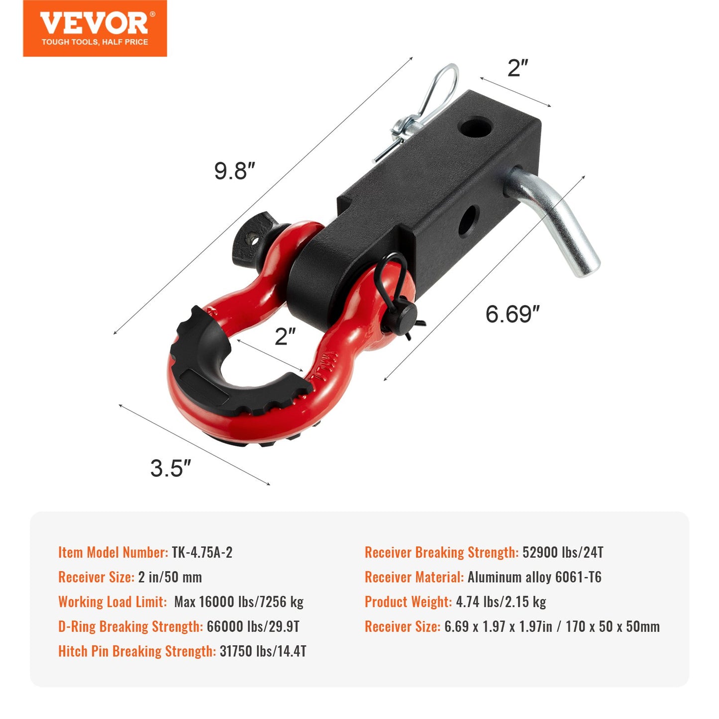 2" Trailer Shackle Hitch Mottagare D-Ring Recovery för Truck Jeep 65900 lbs
