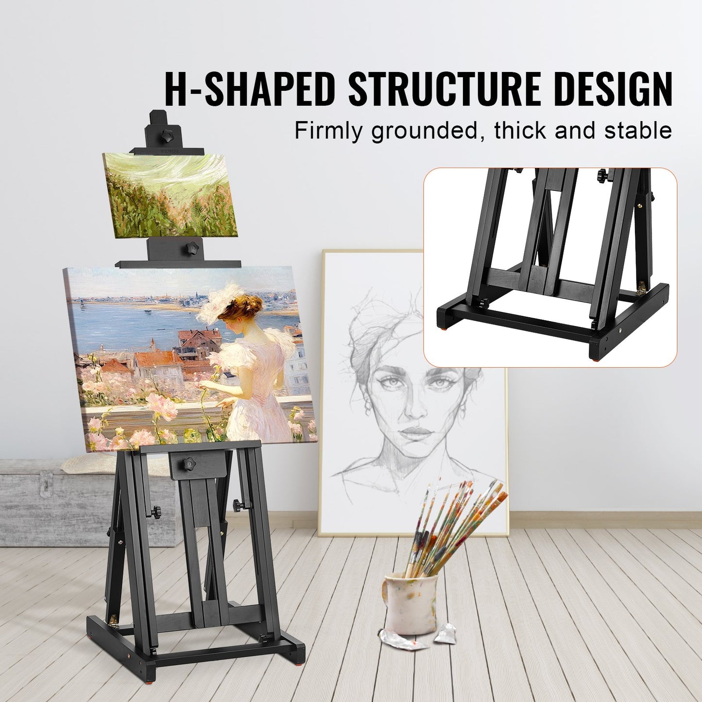 Studio H-Frame Easel Holds Canvas Art Up to 77" Beechwood Artists Easel
