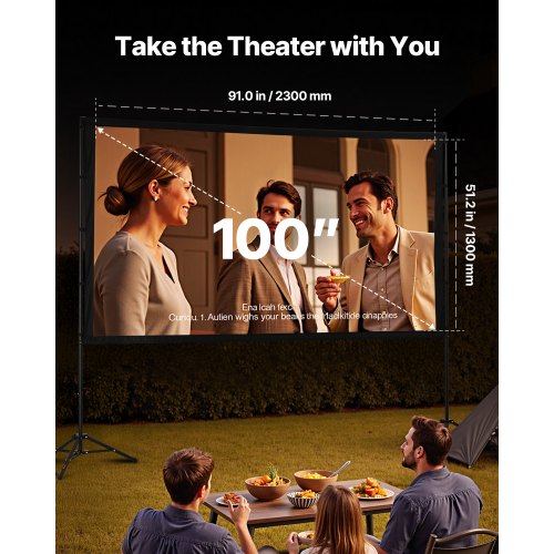Projektorduk med stativ och 2 stativ, 100 tum, 160° vidvinkel, 4K HD 16:9 |  EU