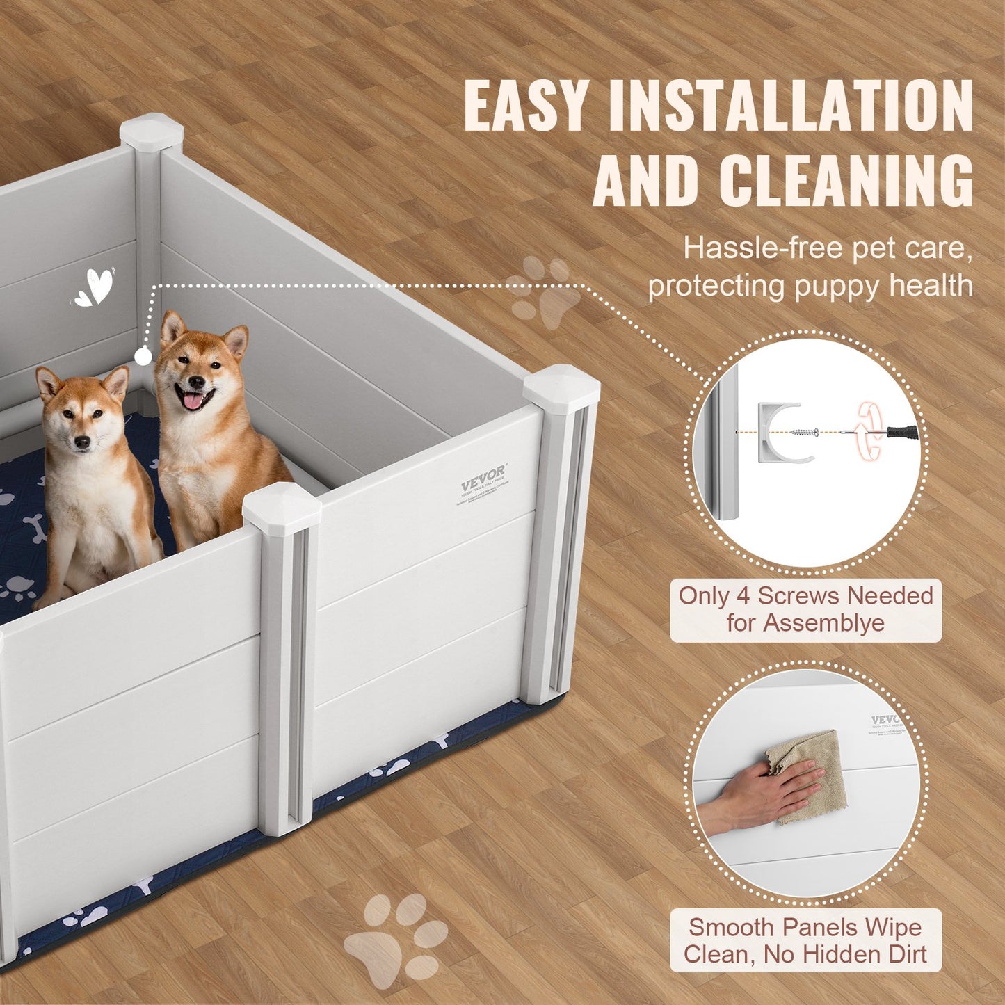 Dog Whelping Box 38.6x38.6x18.1 Inch PVC with Rails Pee Pad for Dogs Puppies