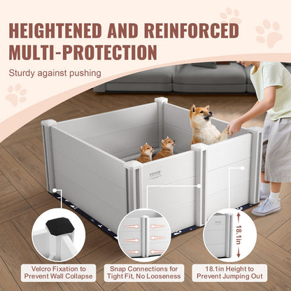 Dog Whelping Box 38.6x38.6x18.1 Inch PVC with Rails Pee Pad for Dogs Puppies