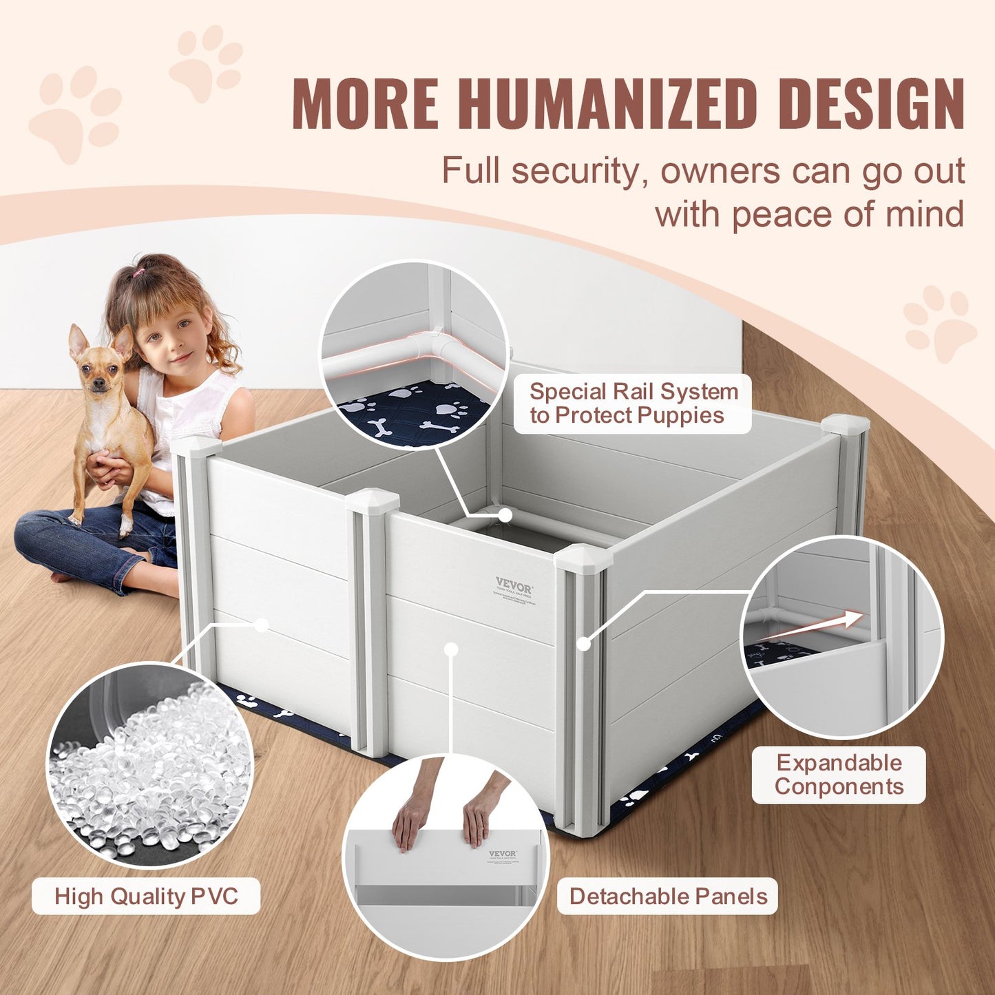 Dog Whelping Box 38.6x38.6x18.1 Inch PVC with Rails Pee Pad for Dogs Puppies