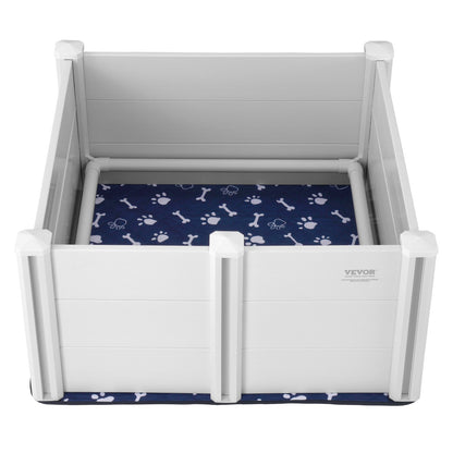 Dog Whelping Box 38.6x38.6x18.1 Inch PVC with Rails Pee Pad for Dogs Puppies