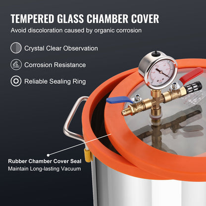 3 Gallon Vacuum Chamber and 3.5 CFM Pump Kit, Tempered Glass Lid Vacuum Degassing Chamber Kit, Single Stage Vacuum Pump with 250ml Oil Bottle, for Wood Stabilization, Degassing Silicones, Epoxies