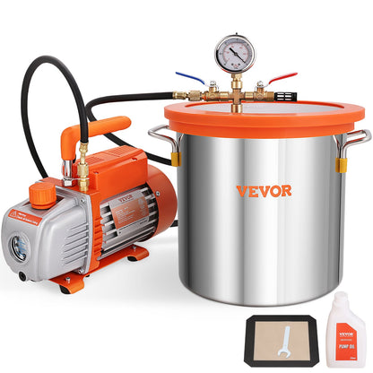 3 Gallon Vacuum Chamber and 3.5 CFM Pump Kit, Tempered Glass Lid Vacuum Degassing Chamber Kit, Single Stage Vacuum Pump with 250ml Oil Bottle, for Wood Stabilization, Degassing Silicones, Epoxies