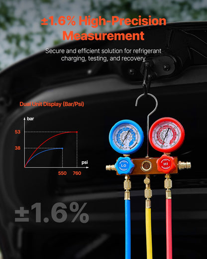 3.5 CFM HVAC single stage rotary vane vacuum pump and manifold gauge set compatible with R134a, R22, R12, R502, R502, R410A, R404 and R407C refrigerants