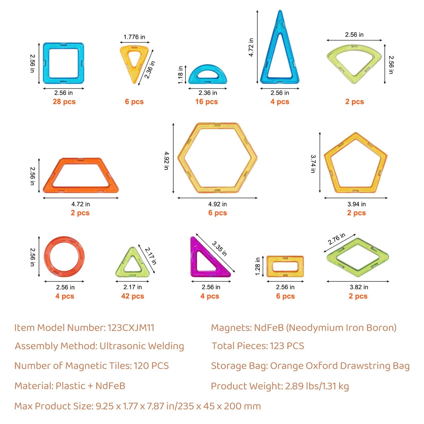Magnetiska plattor Magnetisk byggleksak 123 ST Magnetblock för barn 3D-set