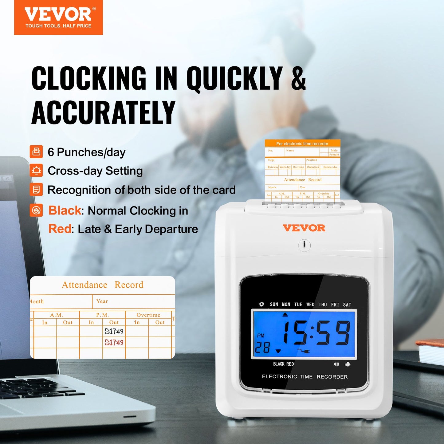 Time Card Attendance Recorder 102 Time Cards Badge Machine