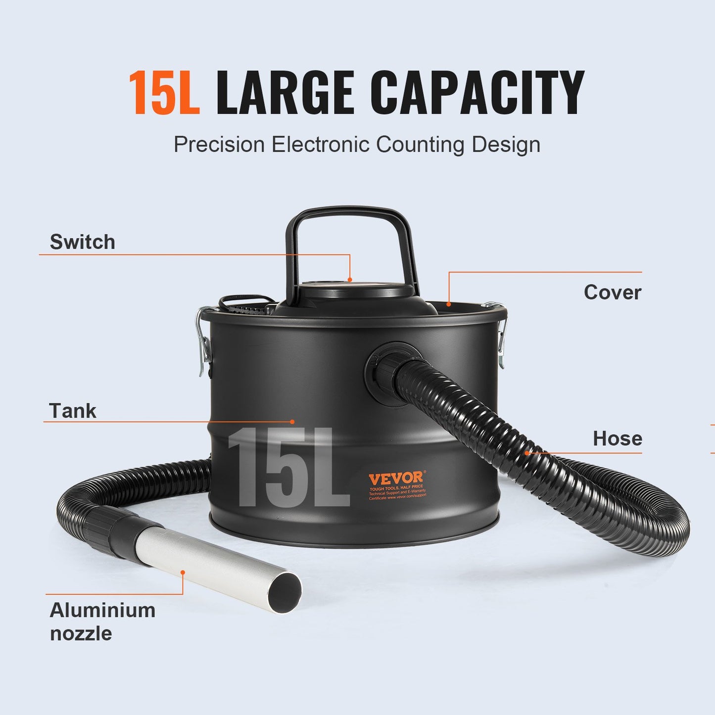 Aschesauger 15L 1200W für Kamine Pelletöfen Grills BBQ