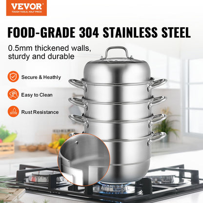 Dumpling Steamer Rostfritt stål 5 Titers Rostfri Steel Steamer Work For Cooking 30cm/11,8inch Food Steamer Pot med gas Elektrisk Grill spis (Dia 30cm)