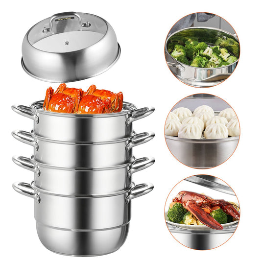 Dumpling Steamer Rostfritt stål 5 Titers Rostfri Steel Steamer Work For Cooking 30cm/11,8inch Food Steamer Pot med gas Elektrisk Grill spis (Dia 30cm)