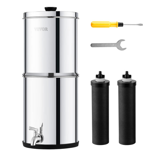 2.25G Gravity-matat vattenfilter bänkskivasystem rostfritt stål 2 filter