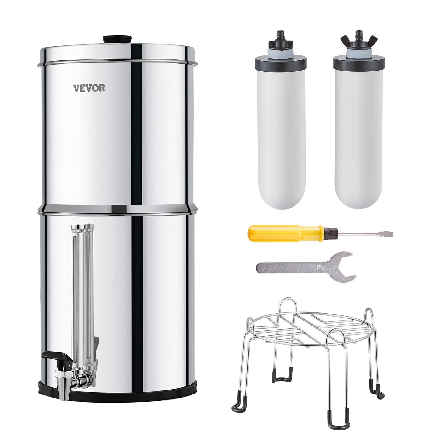 2.25G Gravity-matat vattenfilter bänkskivasystem rostfritt stål 2 filter