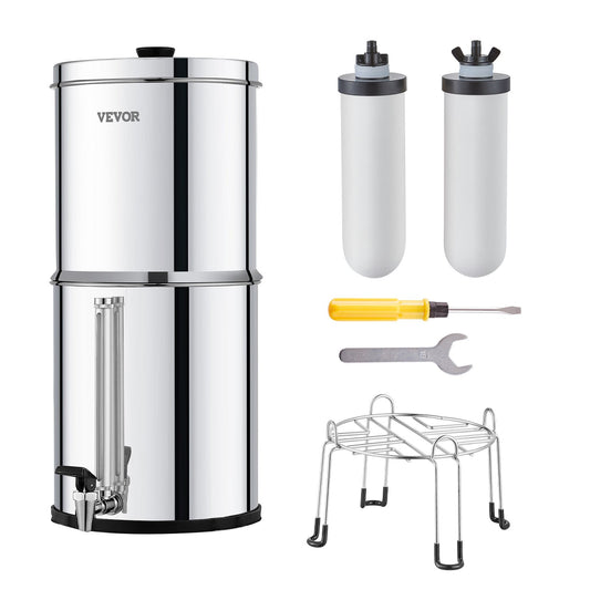2.25G Gravity-matat vattenfilter bänkskivasystem rostfritt stål 2 filter