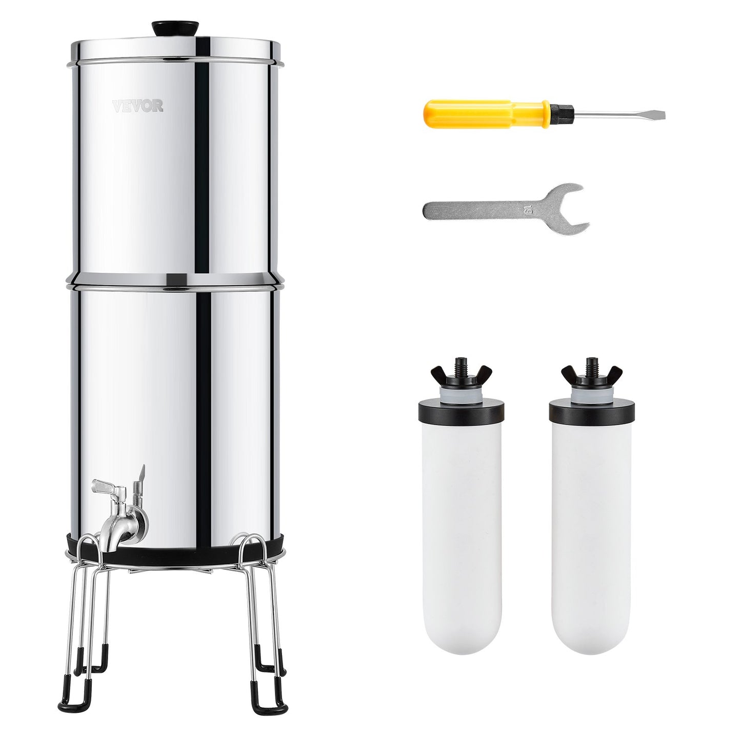 2.25G Gravity-matat vattenfilter bänkskivasystem rostfritt stål 2 filter