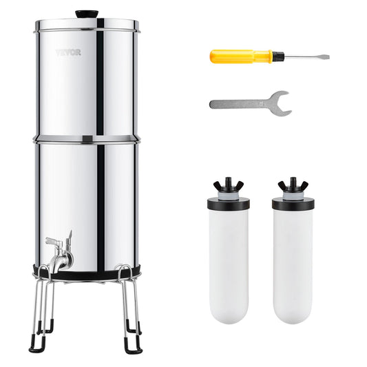 2.25G Gravity-matat vattenfilter bänkskivasystem rostfritt stål 2 filter