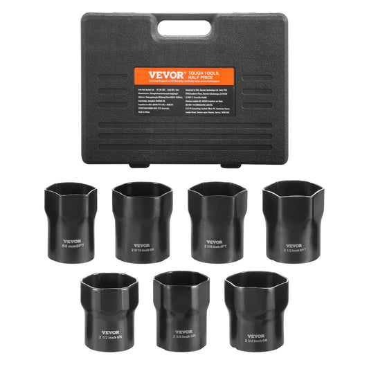 Wheel Bearing Lock Nut Socket Set 1/2 in Drive 7 Piece SAE and Metric 6-Point