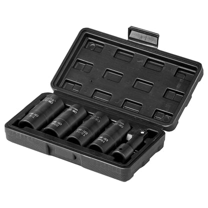 Lug Nut Impact Socket Set 1/2 in Drive Metric and SAE 6-Point Flip Socket