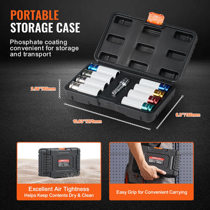 Lug Nut Impact Socket Set 1/2 in Drive Metric and SAE 6-Point Deep Socket